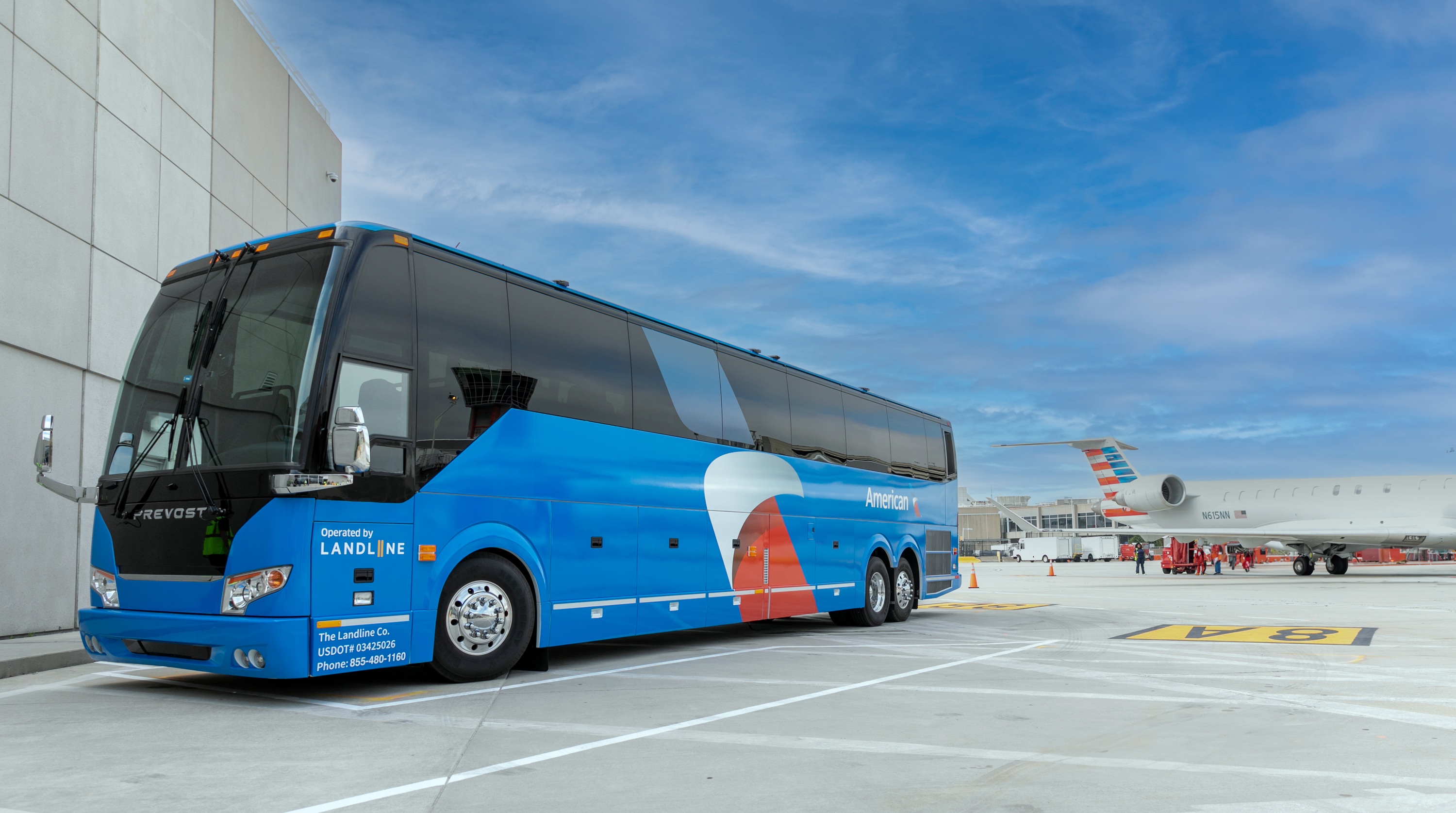 American Airlines Luxury Motorcoach (Blue, red, and white)