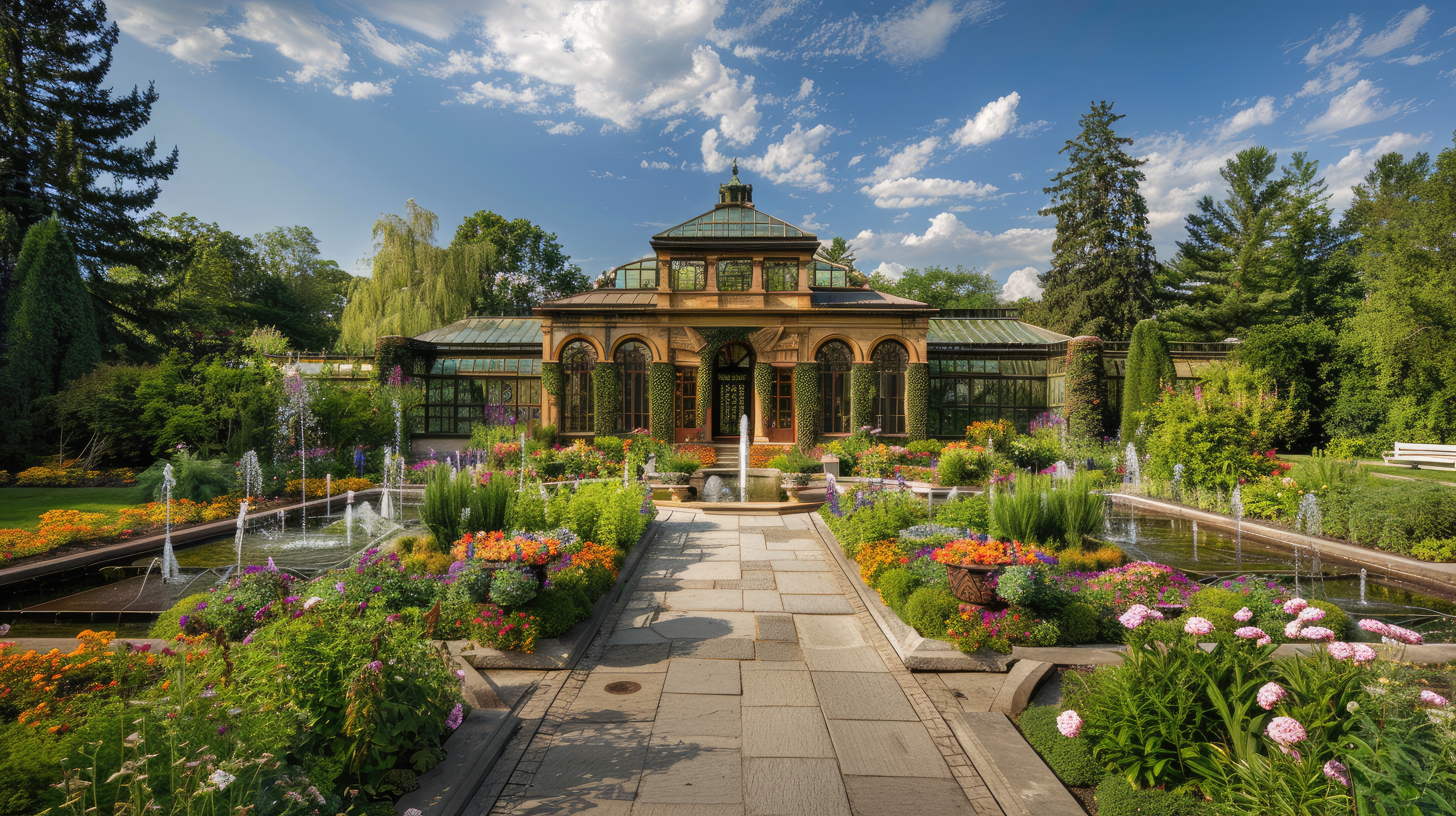 Foliage, plants, flowers, fountains, stones at Longwood Gardens, PA
