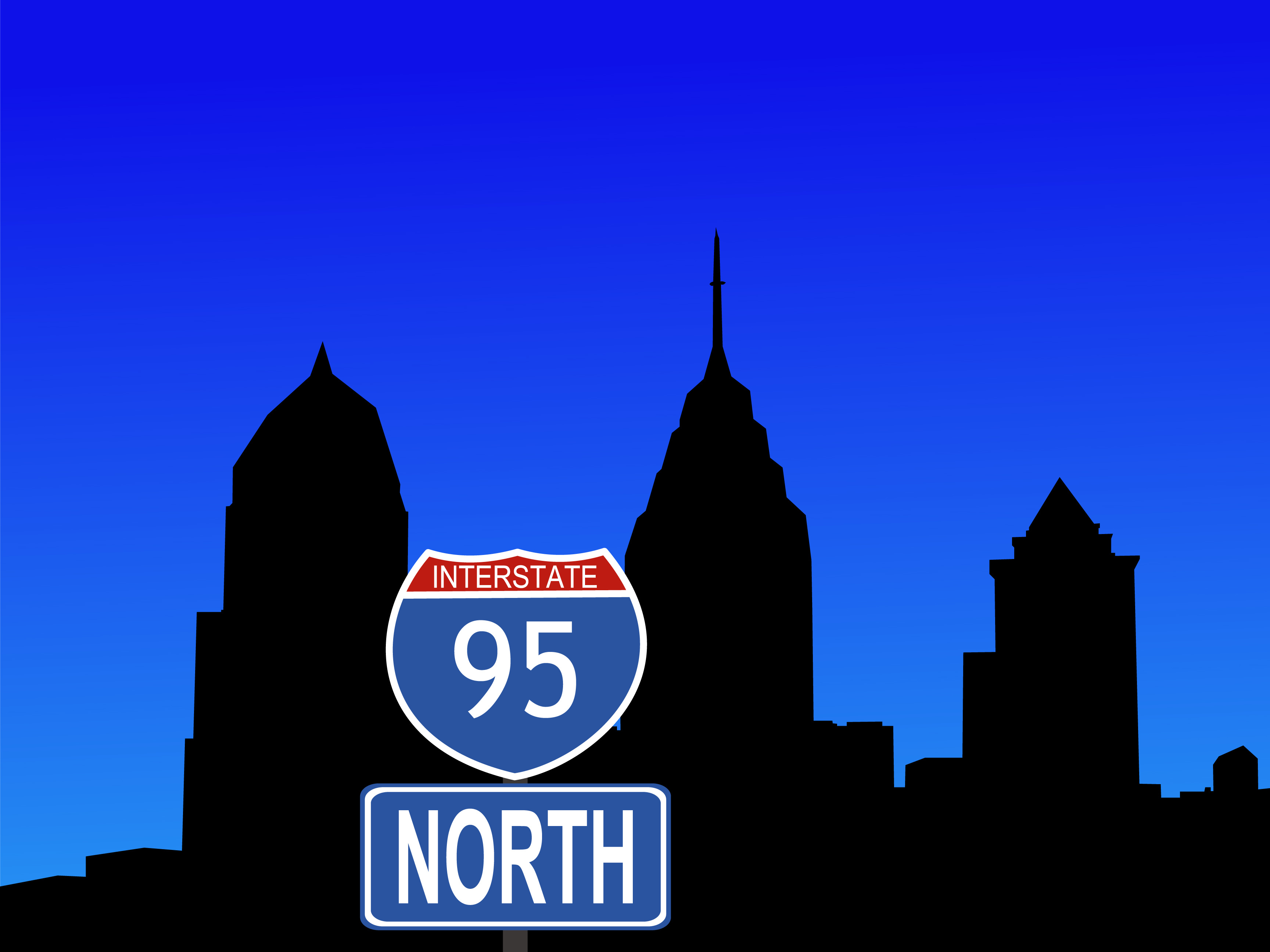 Interstate 95 north sign in front of the NYC skyline