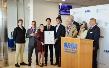 The family of Giuseppe Bellanca receive the resolution honoring the 140th anniversary of his birth